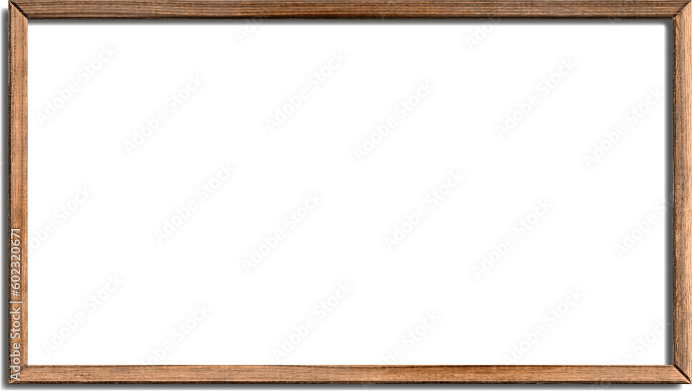 Photo frame made of natural wood on the wall. Empty pictures. Vector decor element. 3D poster with shadow for presentations. 3d illustration