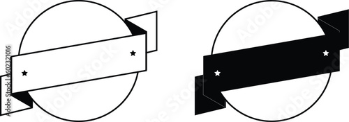  round with banner logo, black vector illustration 