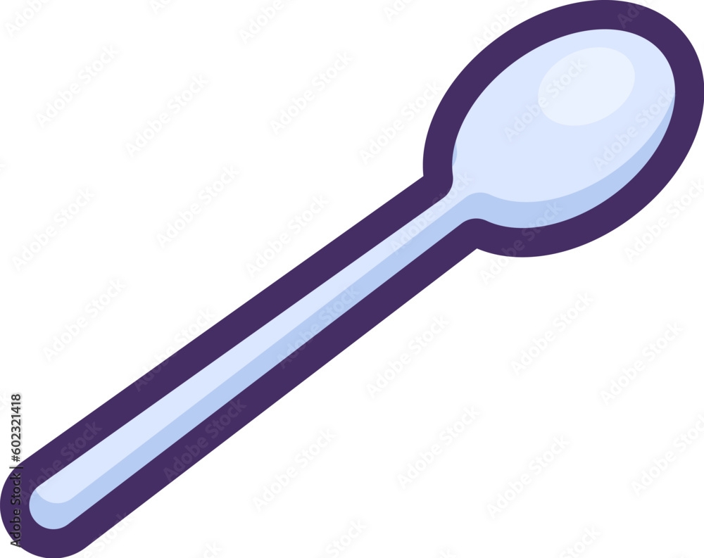 PVC plastic dinnerware spoon. Recycling of plastic production and packaging waste. Flat icon in stroke, element for infographics design. Simple cartoon outline vector isolated on white background