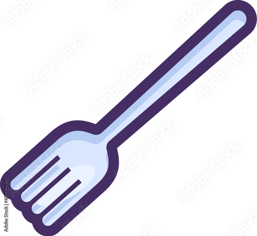PVC disposable plastic tableware fork. Recycling of plastic production and packaging waste. Flat icon in stroke, element for infographics design. Simple cartoon outline vector isolated on white back
