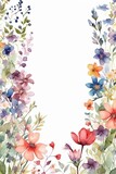 Beautiful  border with small spring flowers and leaves border, created with generative AI