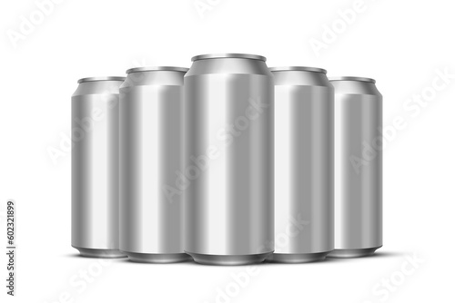Cans mockup with water drops vector illustration. 3D realistic blank cylinder tin can with dew droplets of condensation, aluminium packages with cold fresh drink, group of wet metal packagings