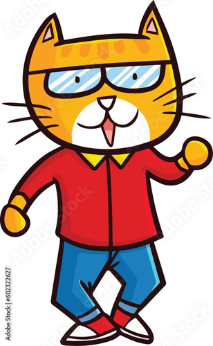 cute cat girl wear clothes. cartoon animal clothes concept Isolated illustration. Flat Style suitable for Sticker Icon Design Logo vector. Mascot character Pro Vector
