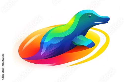 quirky and colorful platypus swimming in a stream simple minimal tech illustration.