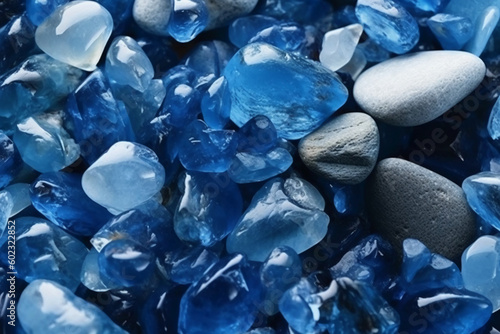Blue and White Cristal stones like ocean in water. AI generative