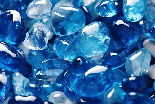 Blue and White Cristal stones like ocean in water. AI generative