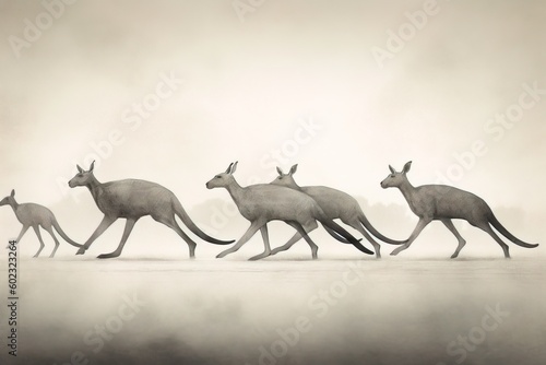 kangaroos bounding across the Australian outback simple minimal tech illustration. © 22Imagesstudio