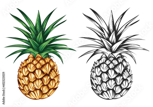 A black and white and a wonderful pineapple vector illustration.