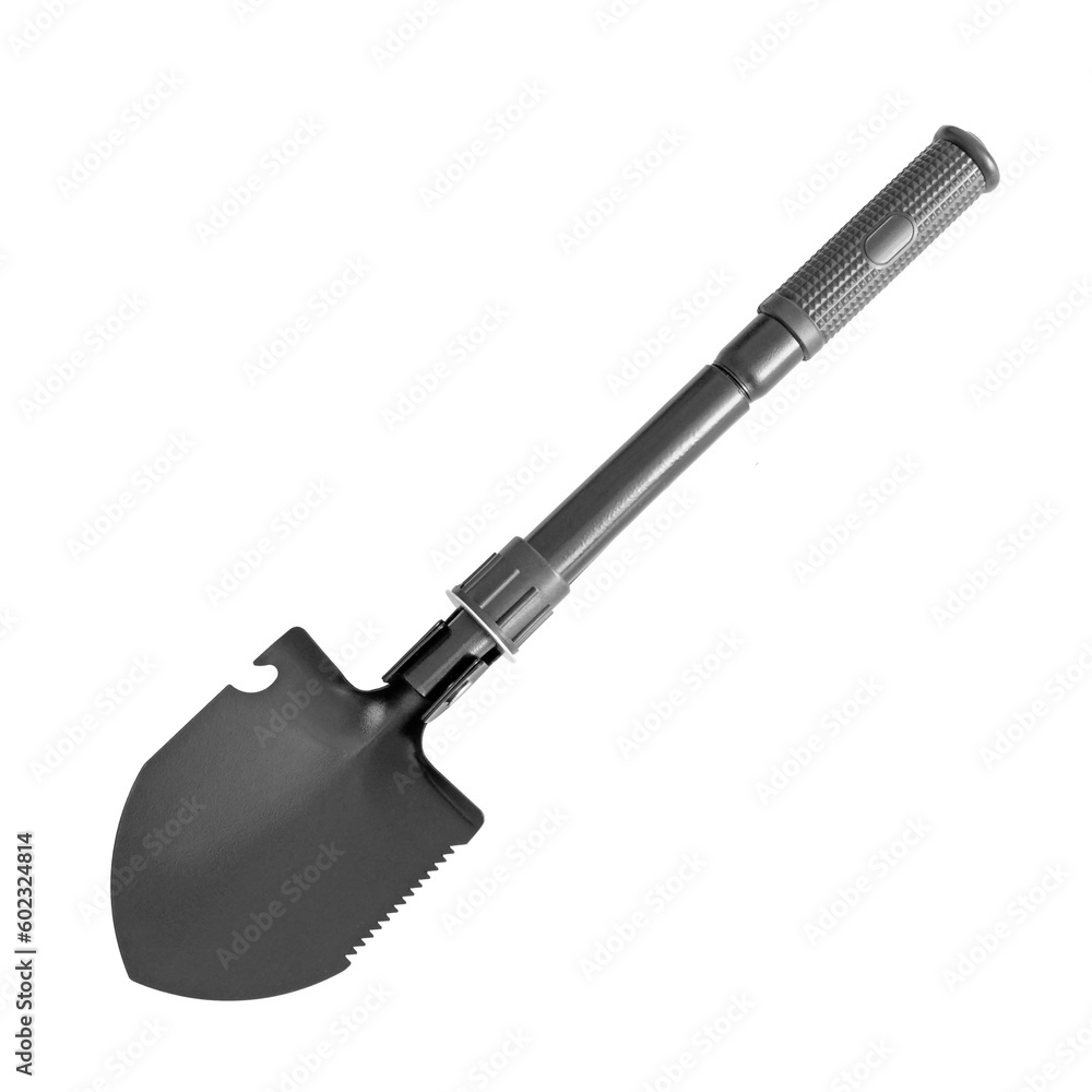 Tourist spade isolated on transparent background. Black engineer shovel on a transparent background, shovel for camping or for a hike Tourist spade isolated on transparent background. Black engineer shovel on a transparent background, shovel for camping or for a hike