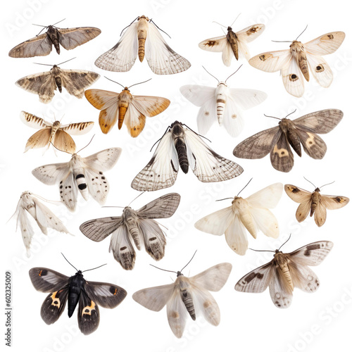 collection of butterflies isolated on white, insects Generative AI