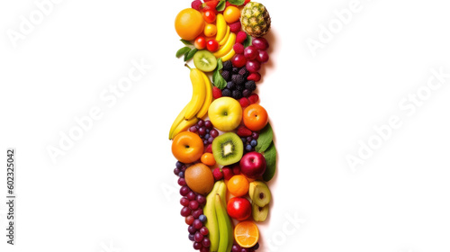Fruits and vegetables in the shape of woman body, food concept. Ai generated