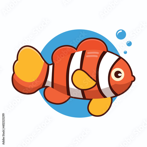 Clown fish flat style vector icon illustration. Isolated Reef fish with yellow, orange, and white color. Sea animal cartoon character sticker design.
