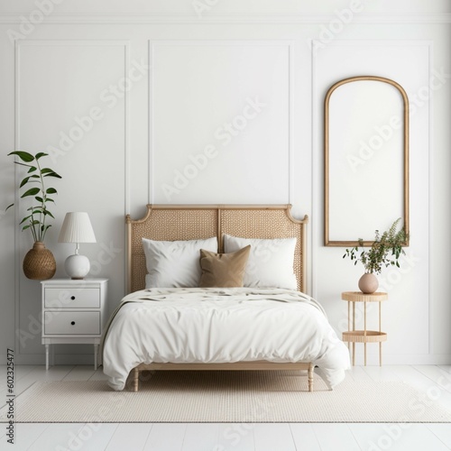 Home mockup bedroom interior background with rattan generative Ai © Abonti