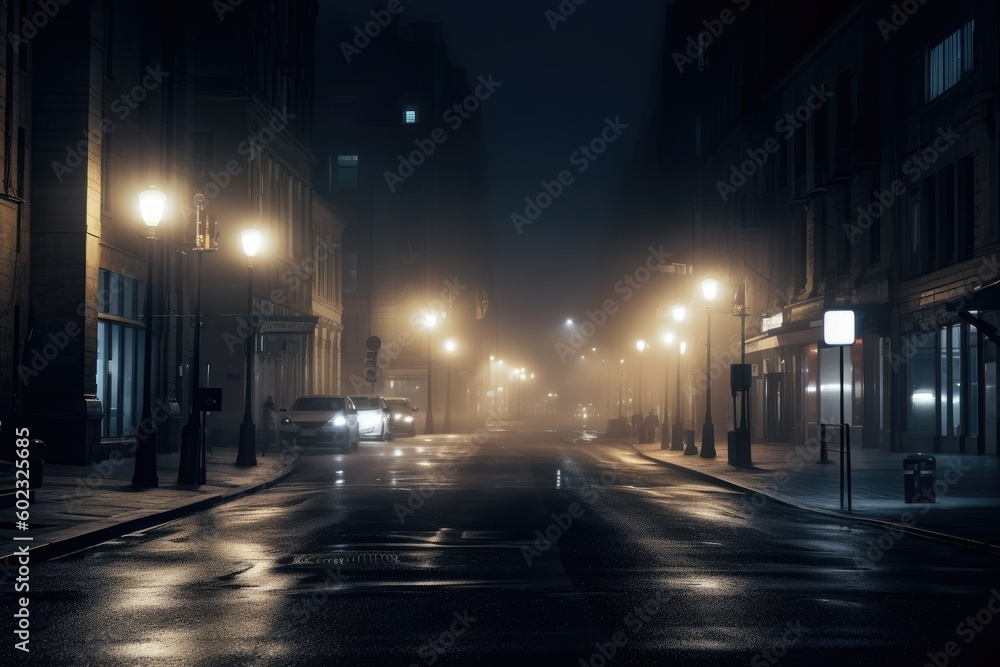 Misty City Street at Night - AI Generated