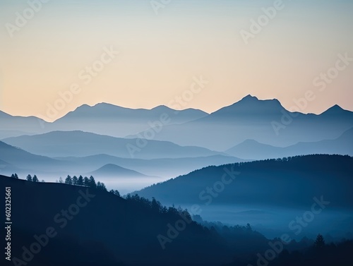 Misty Mountain Range at Dawn - AI Generated