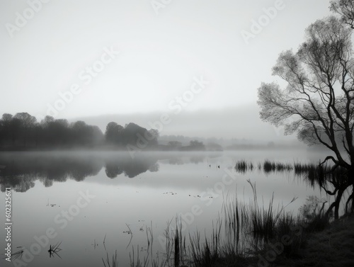 Early Morning Misty Lake - AI Generated