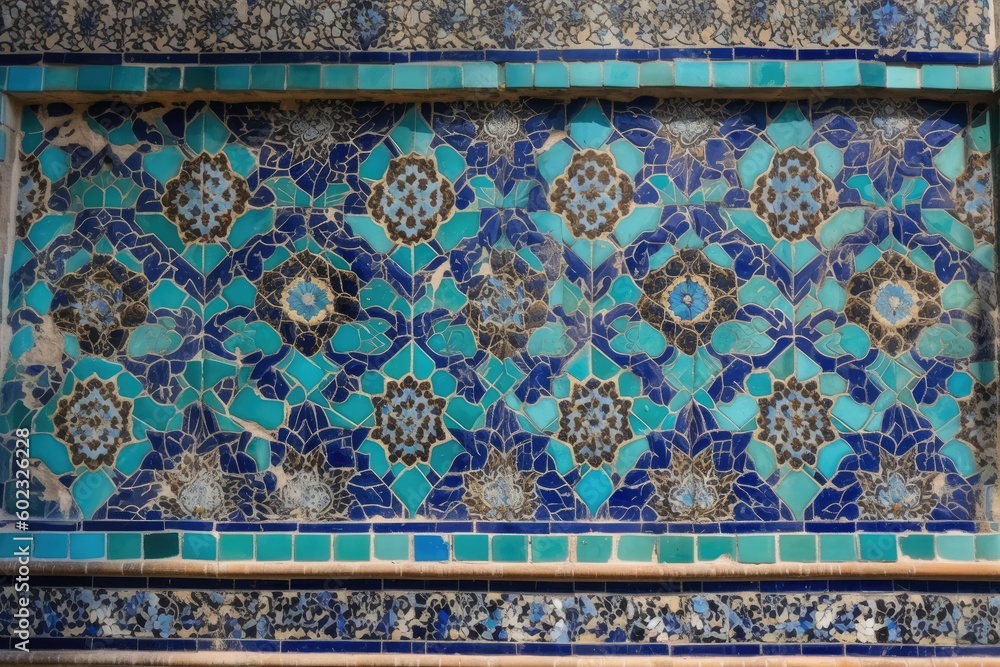 Blue Ceramic Tiles on Mosque's Wall - AI Generated