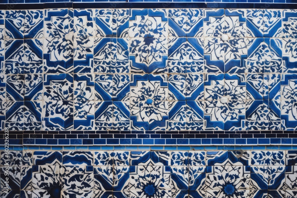 Blue Ceramic Tiles on Mosque's Wall - AI Generated