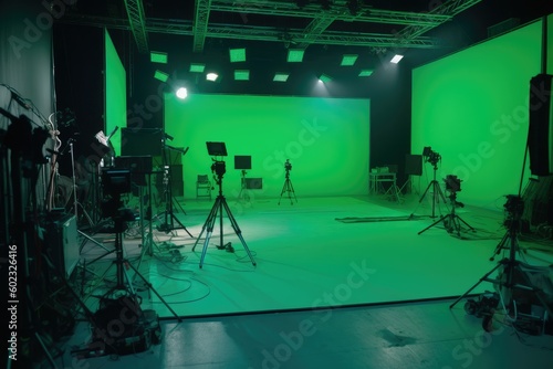 Film Studio Stage with Green Screen - AI Generated