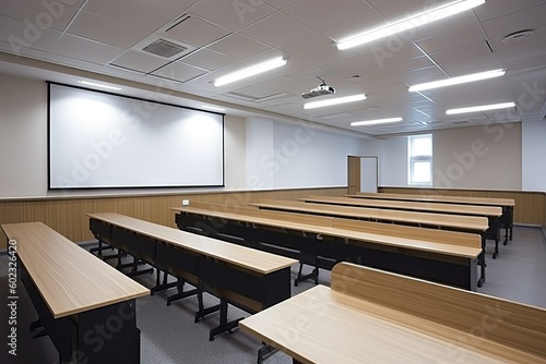 Lecture Hall Stage with Podium and Projector - AI Generated