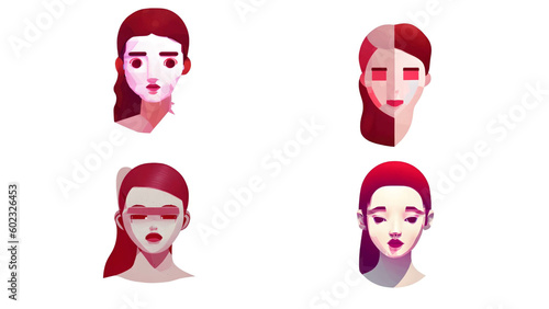 set of cartoon faces digital illustration red color face trendy icons