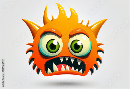 Cartoon style bright monster head on white background. AI Generated