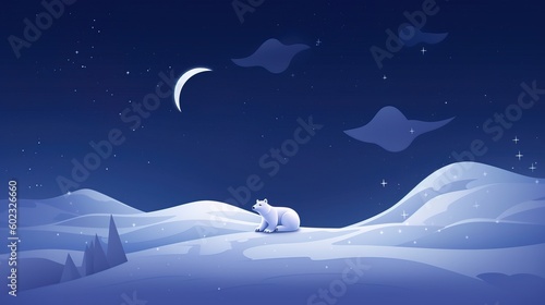 Polar bear at Arctic night, simple minimal tech illustration.