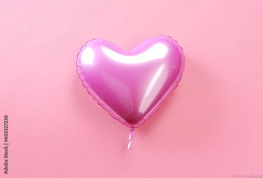 pink heart balloon floating on pink background, generative ai