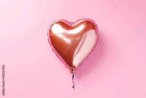 pink heart balloon floating on pink background, generative ai