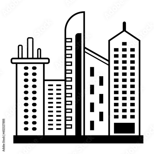 Silhouette of a city. Cityscape vector icon. Transparent background.