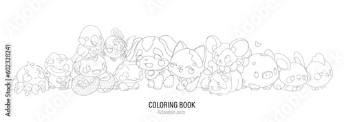 Group of a cute little animals with a kind smiling face and big eyes.