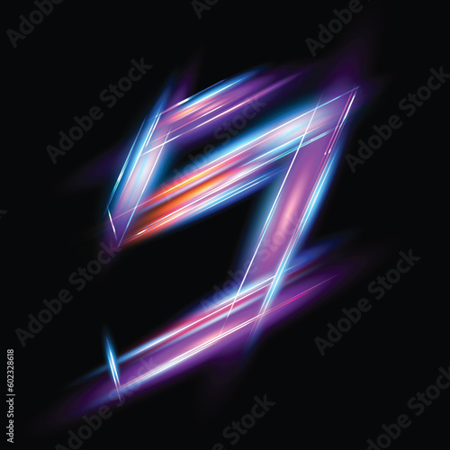 neon linear speed number five and colorful speed glowing with neon light, abstract fantasy background, virtual reality cyber space, digital number. vector illustration