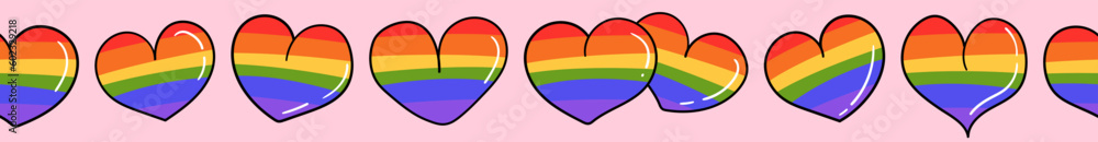 Seamless border with LGBT rainbow flag hearts. Pride month, doodle love ...