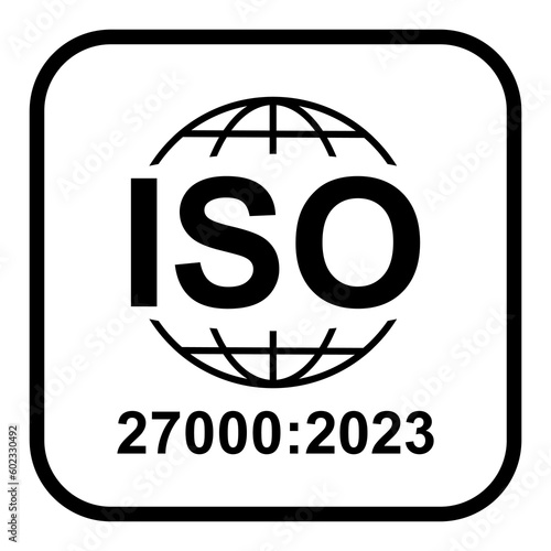 Iso 27000 icon. Information Security Management System. Standard quality symbol. Vector button sign isolated on black background photo