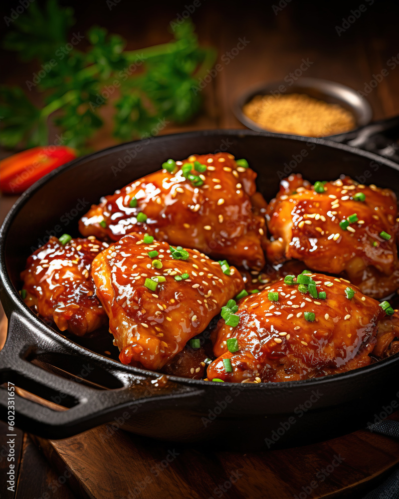 Fried Chicken with Caramel Sauce With fragrant fried garlic sprinkled on top, looks appetizing Fried Chicken with Caramel Sauce With fragrant fried garlic sprinkled on top, looks appetizing
