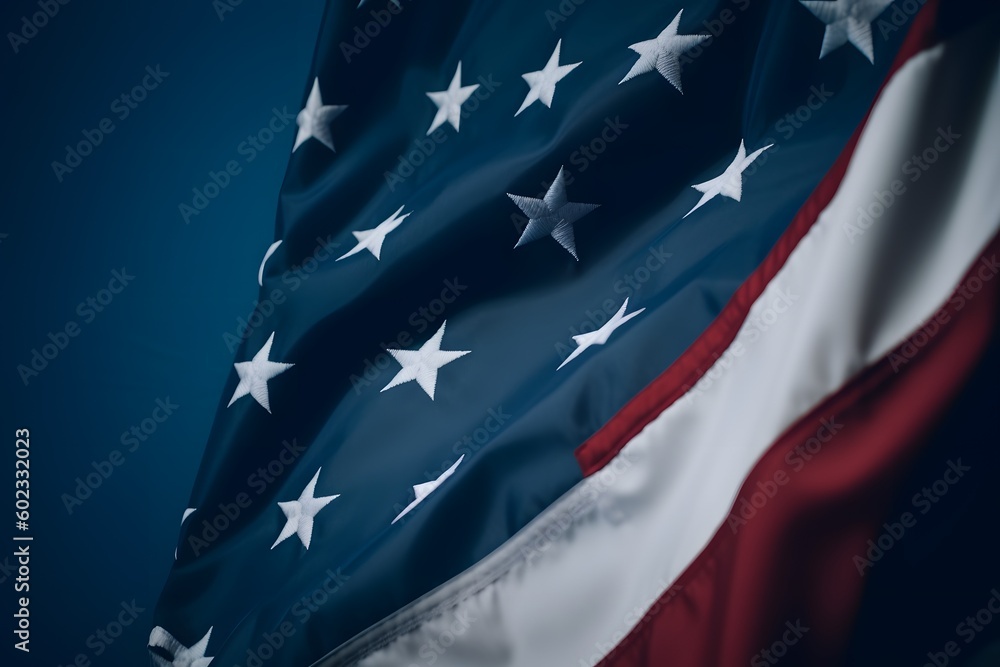 Fototapeta premium US flag on a blue background, Generative AI