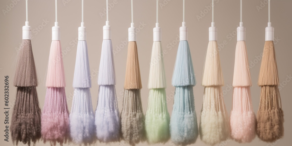 ภาพประกอบสต็อก Collection of pastel colored dusters hanging in a row
