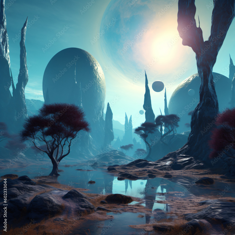 futuristic landscape of an alien planet Generative Ai