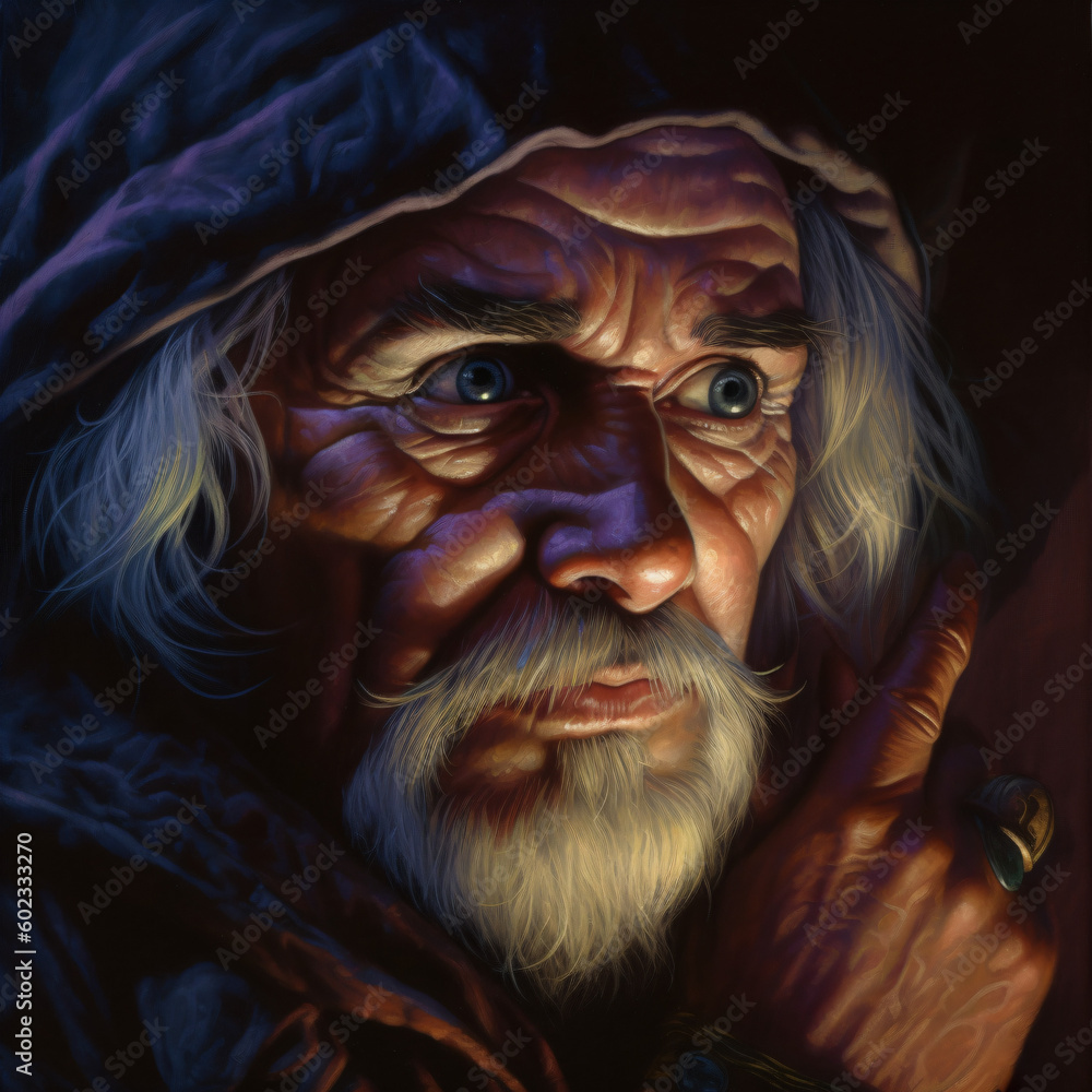 Portrait concept art illustration of a wizard face with blue eyes Generative Ai Portrait concept art illustration of a wizard face with blue eyes Generative Ai