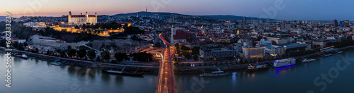 Photography Panorama of the castle and old town in Bratislava, capital of Slovakia
