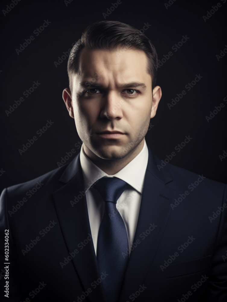 A man in a suit and tie posing for a picture isolated on a black background Generative Ai A man in a suit and tie posing for a picture isolated on a black background Generative Ai