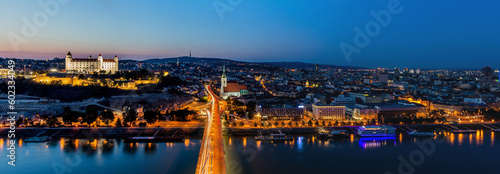 Evening panorama of Bratislava, capital of Slovakia