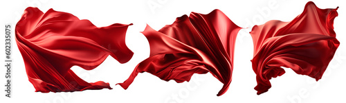 Photographie Collection of flying red silk fabric