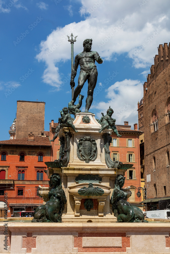 Fountain of Neptune in the historic old town, Bologna, Emilia - Romagna, Italy