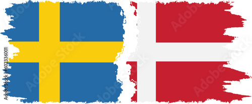 Denmark and Sweden grunge flags connection vector