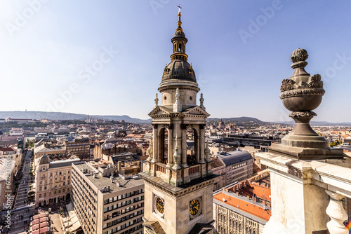 Aerial view of Budapest from St. Stephen's Basilica's cupola with its tower, Hungary