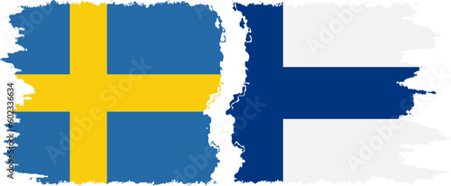 Finland and Sweden grunge flags connection vector