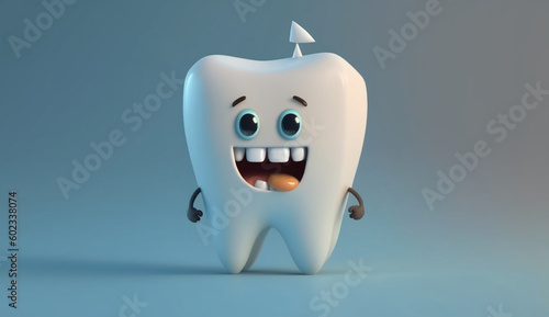 Cute cartoon tooth character. Generative AI.