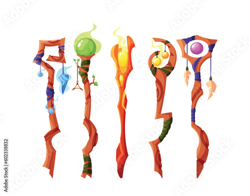 Set Of Magic Staff Includes Multiple, Mystical Wands, With Unique Abilities, For Use In Enchanting Spells And Sorcery