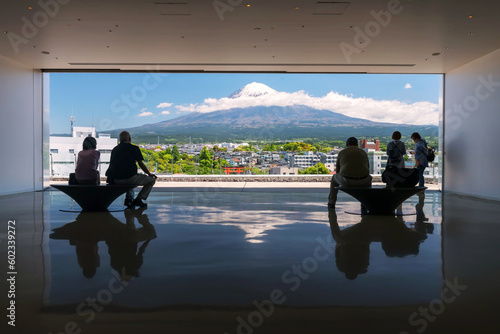 Silhouette people look at mt. Fuji at world heritage center, Shizuoka photo